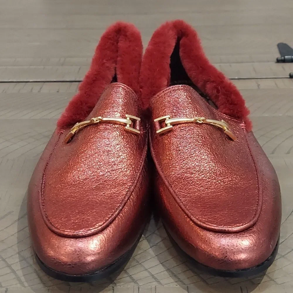 Sam Edelman Loraine Leather Faux Fur Burgundy Loafers